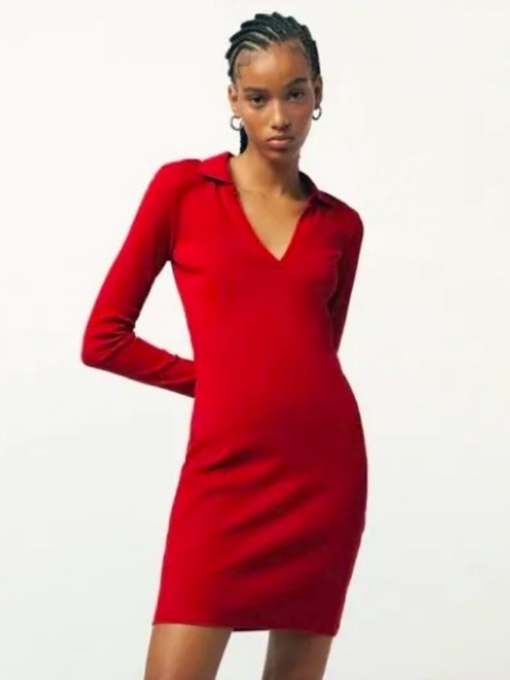 Zara Red Ribbed V-neck Polo Mini Dress